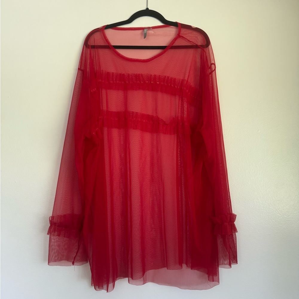 ASOS Sheer Red Long Sleeve Top